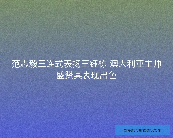 范志毅三连式表扬王钰栋 澳大利亚主帅盛赞其表现出色